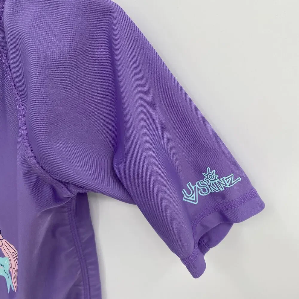 UV Skinz Fish Print Short Sleeve Rashguard UPF 50 Purple Girl's Size 6 Stretch
